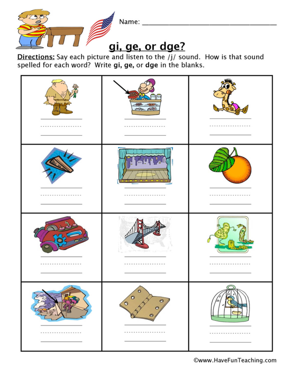 An educational teaching resource from Have Fun Teaching entitled GI GE DGE Worksheet downloadable at Teach Simple.