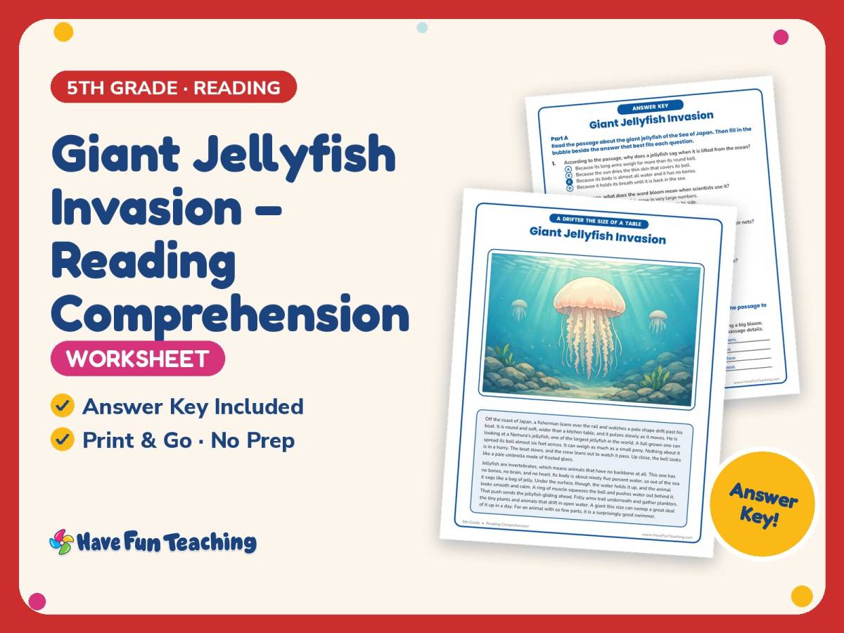 Giant Jellyfish Invasion – Reading Comprehension Worksheet – 5th Grade preview