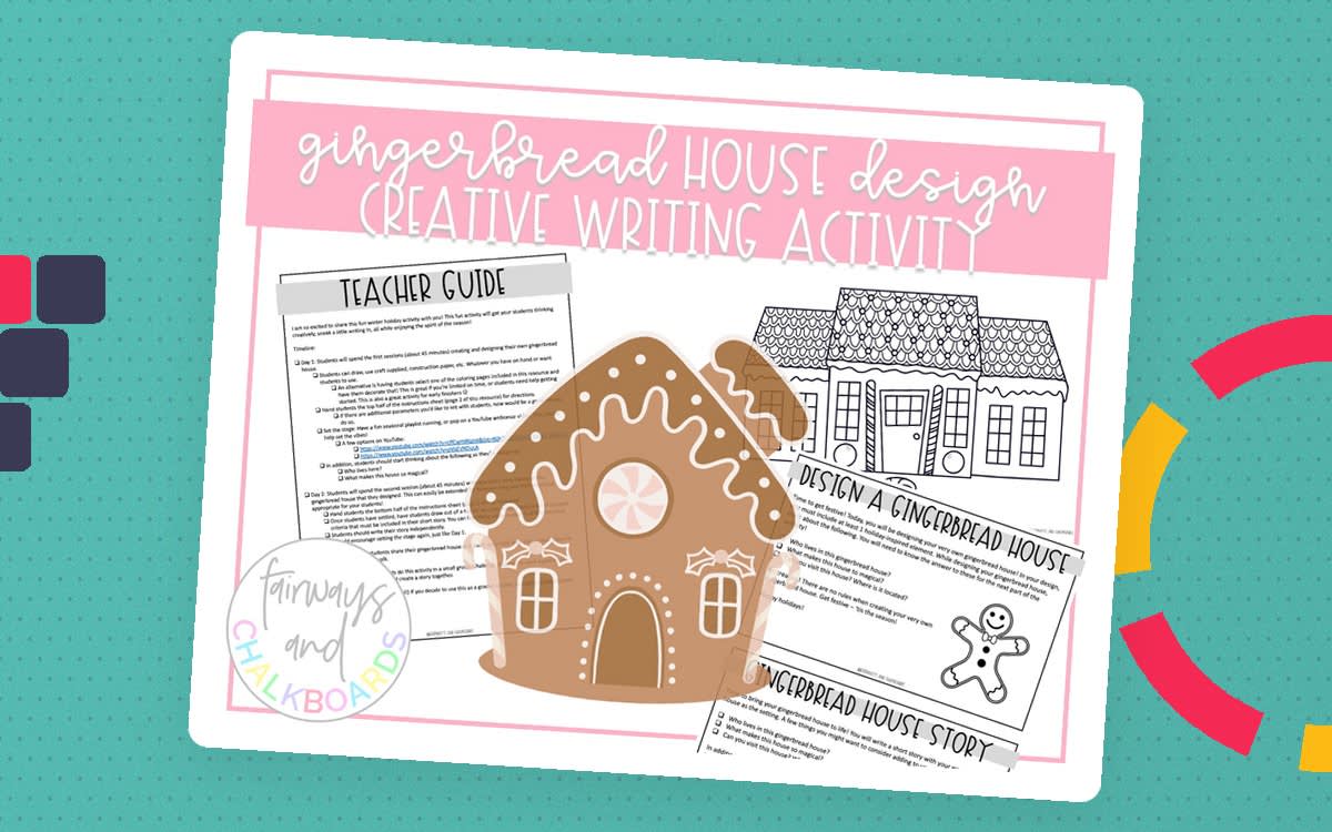 An educational teaching resource from Fairways and Chalkboards entitled 🎄 Gingerbread House Design & Creative Writing Activity 🎄 downloadable at Teach Simple.