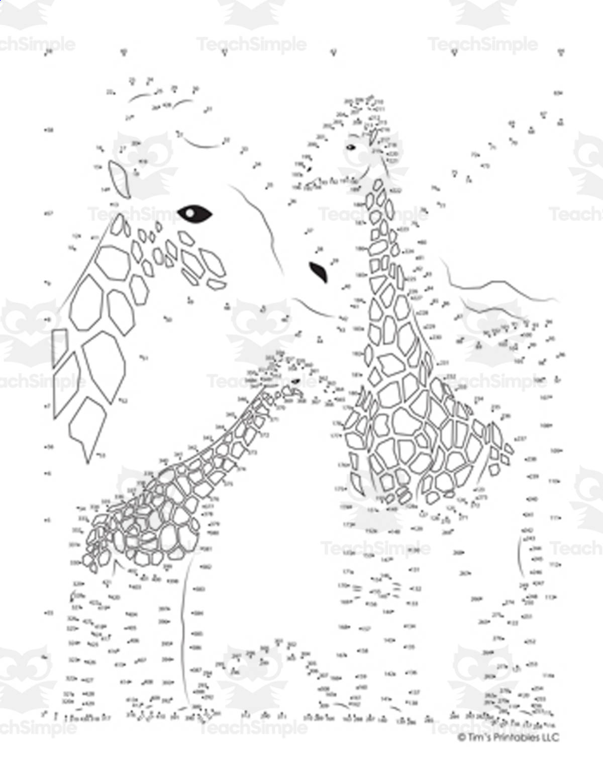 An educational teaching resource from Tim's Printables entitled Giraffe Extreme Difficulty Dot-to-Dot / Connect the Dots Printable downloadable at Teach Simple.