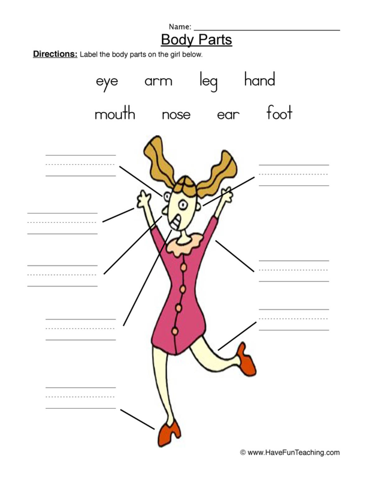 An educational teaching resource from Have Fun Teaching entitled Girl Body Parts Worksheet downloadable at Teach Simple.
