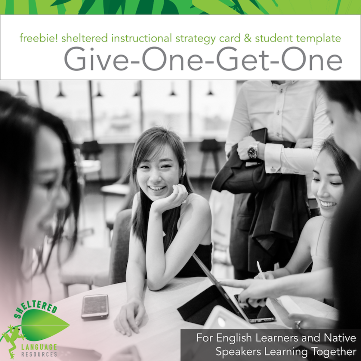 An educational teaching resource from Sheltered Language Resources entitled Give-One-Get-One: Instructional Strategy Card & Template downloadable at Teach Simple.