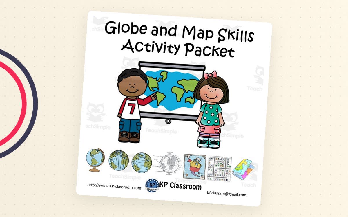 An educational teaching resource from KP Classroom entitled Globe and Map Skills Activity Packet and Worksheets downloadable at Teach Simple.