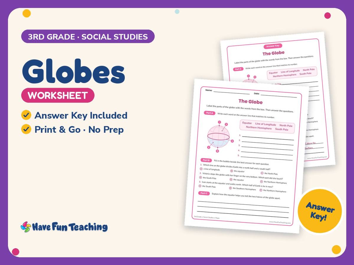 Globes Worksheet – 3rd Grade Maps Practice + Answer Key preview