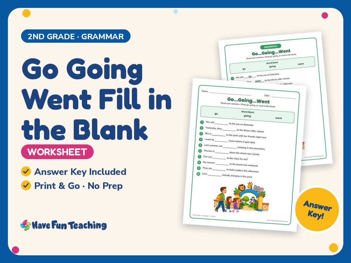 Go Going Went Fill in the Blank Worksheet – 2nd Grade Verbs Practice preview