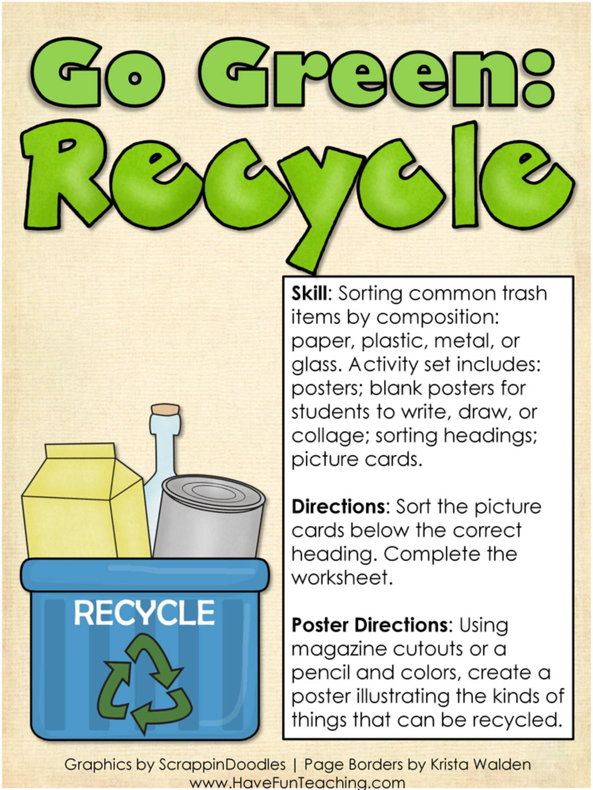 An educational teaching resource from Have Fun Teaching entitled Go Green Recycle Activity downloadable at Teach Simple.