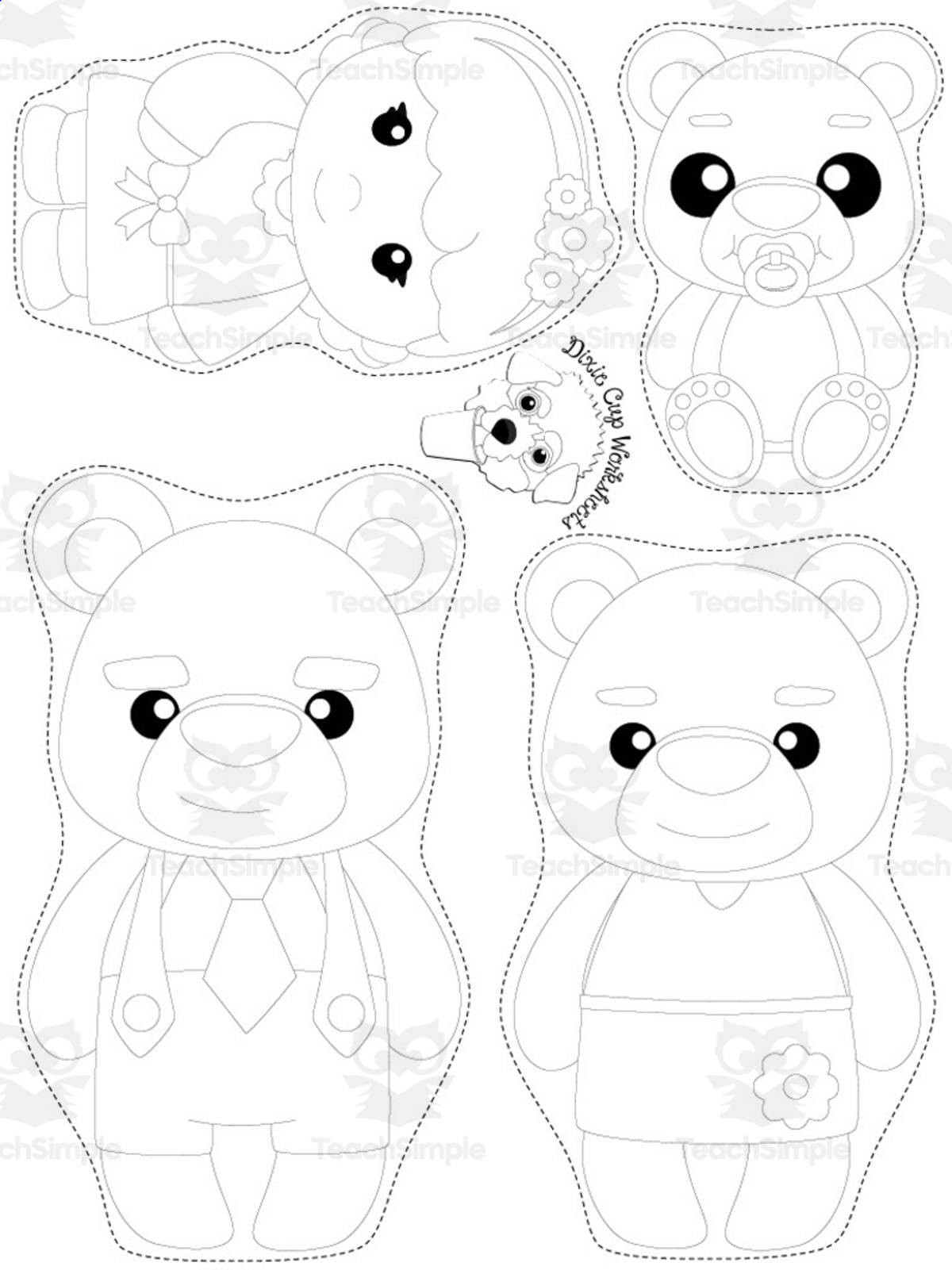 An educational teaching resource from Dixie Cup Worksheets entitled Goldilocks and the 3 Bears Puppets downloadable at Teach Simple.