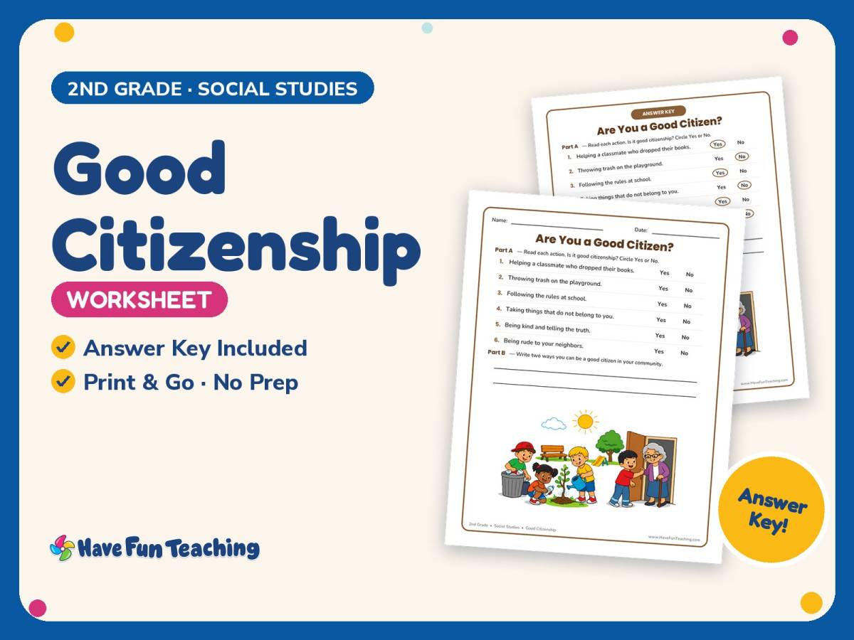 Good Citizenship Worksheet – 2nd Grade Character Education & Community preview