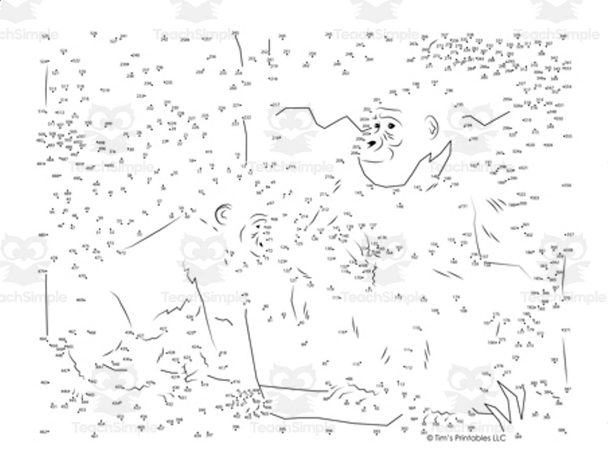An educational teaching resource from Tim's Printables entitled Gorilla Dot-to-Dot PDF downloadable at Teach Simple.