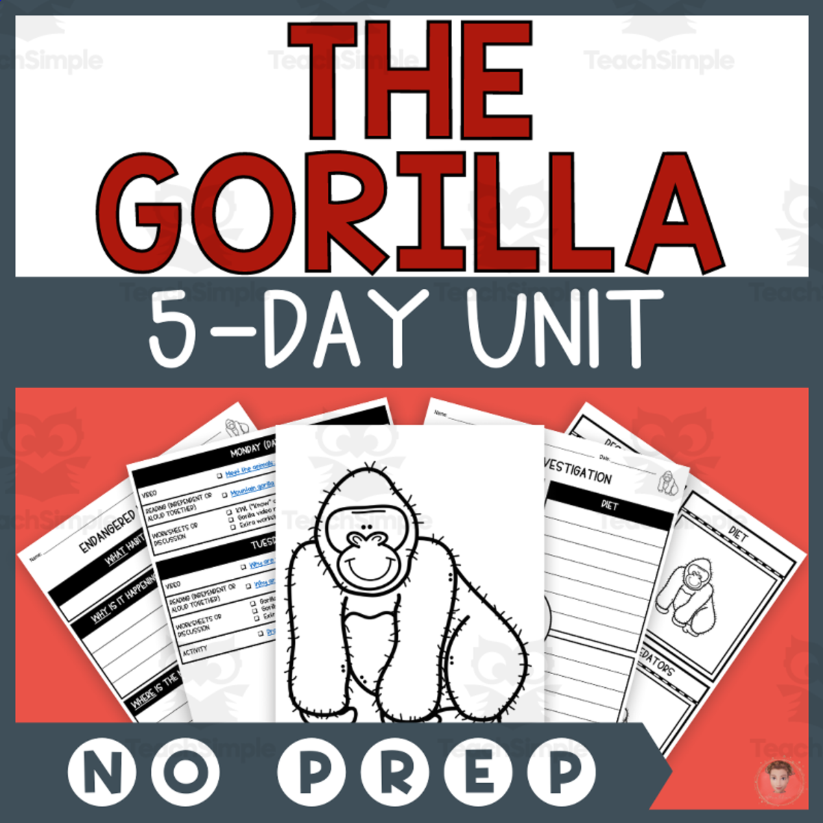 An educational teaching resource from Heather Huhman entitled Gorilla Unit Study (Endangered Animals Lesson Plan, Videos, Activities) downloadable at Teach Simple.