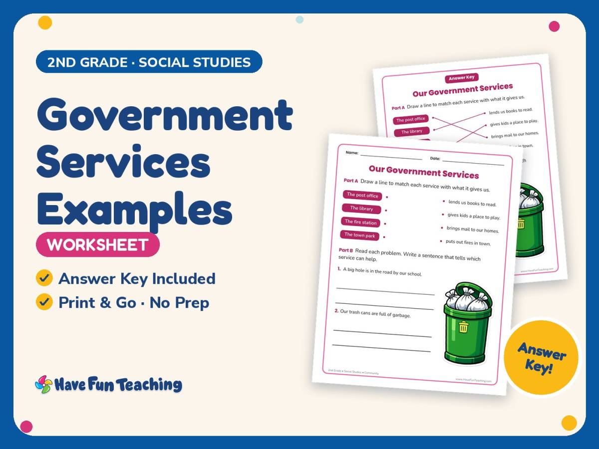 Government Services Examples Worksheet – 2nd Grade Community Practice preview
