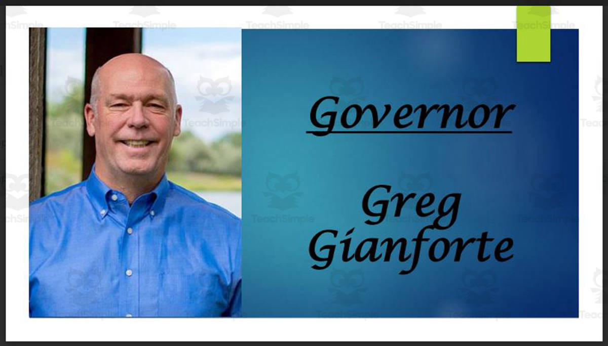 An educational teaching resource from Mr. Matthews Teacher Store entitled Governor Greg Gianforte (MT) Biography PowerPoint downloadable at Teach Simple.