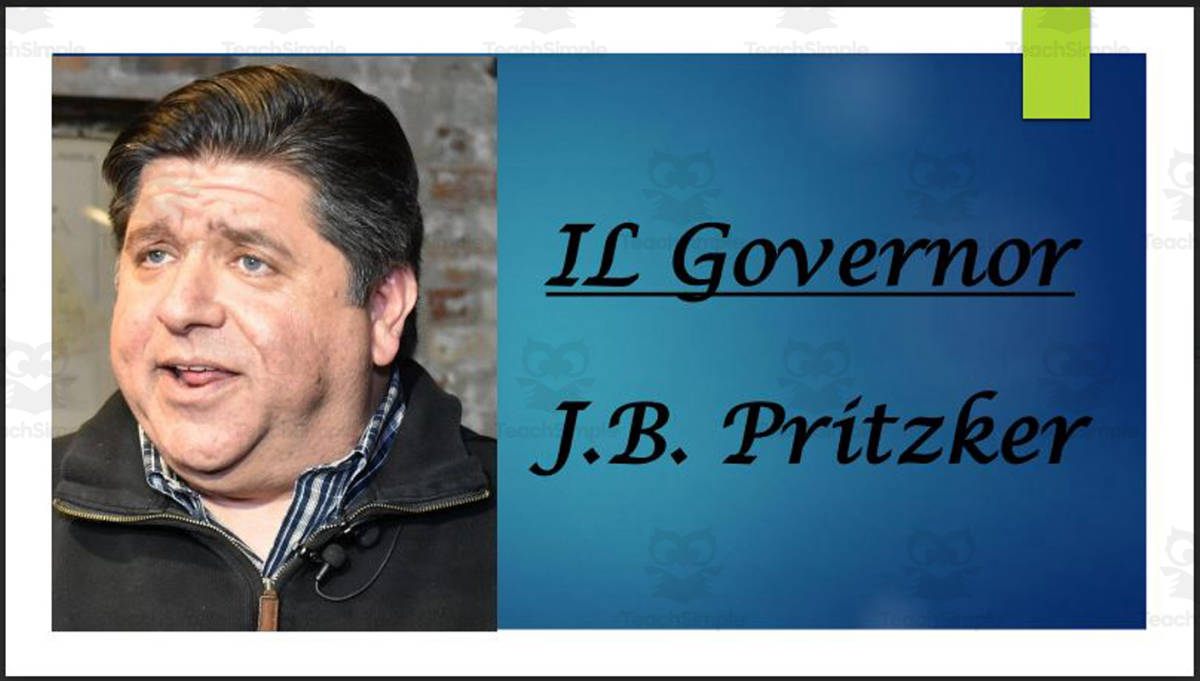 An educational teaching resource from Mr. Matthews Teacher Store entitled Governor J.B. Pritzker (IL) Biography PowerPoint downloadable at Teach Simple.