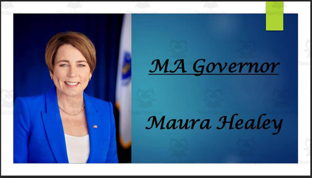 An educational teaching resource from Mr. Matthews Teacher Store entitled Governor Maura Healey (MA) BIO PPT downloadable at Teach Simple.