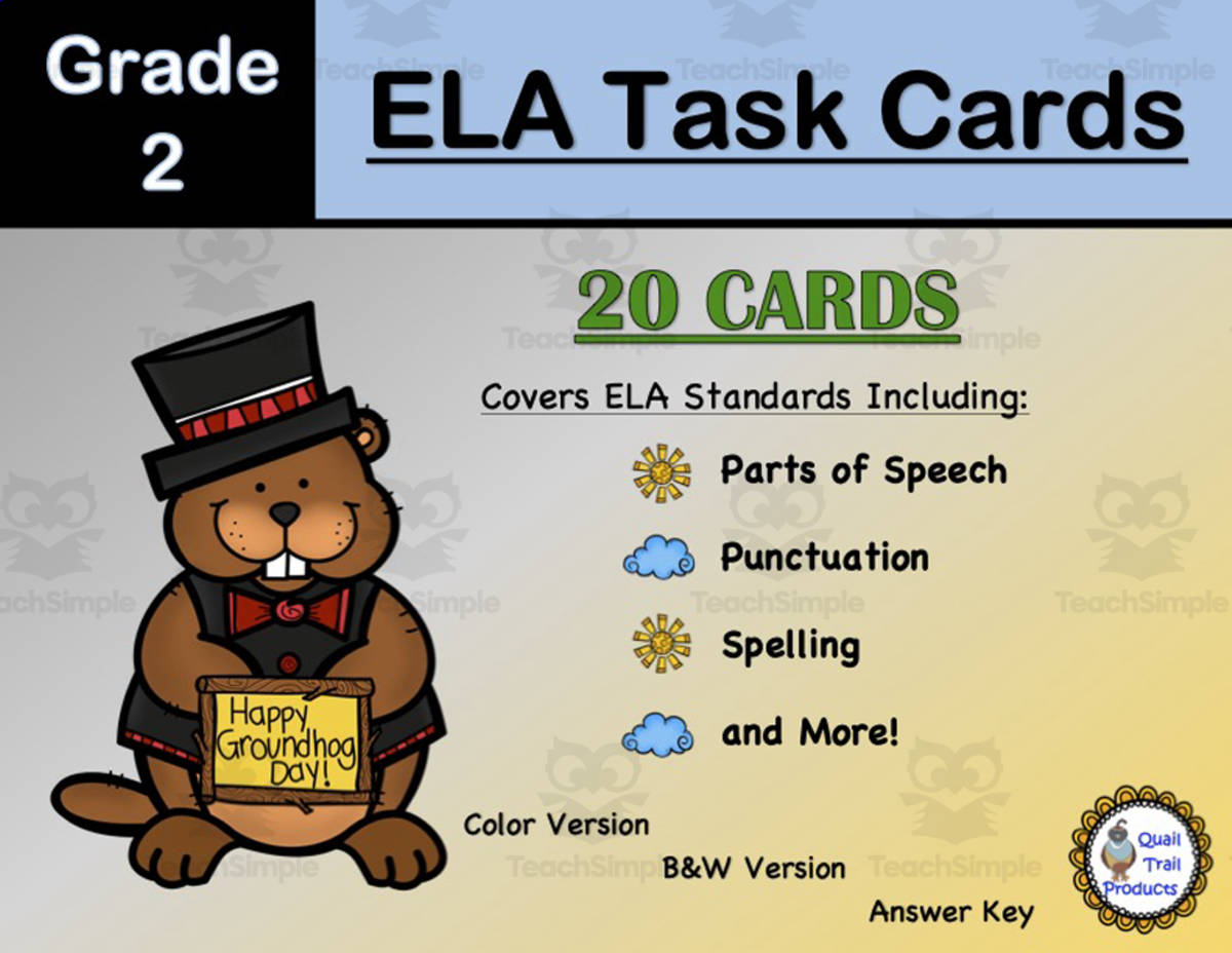 An educational teaching resource from Quail Trail Products entitled Grade 2 ELA Task Cards Groundhog Day downloadable at Teach Simple.