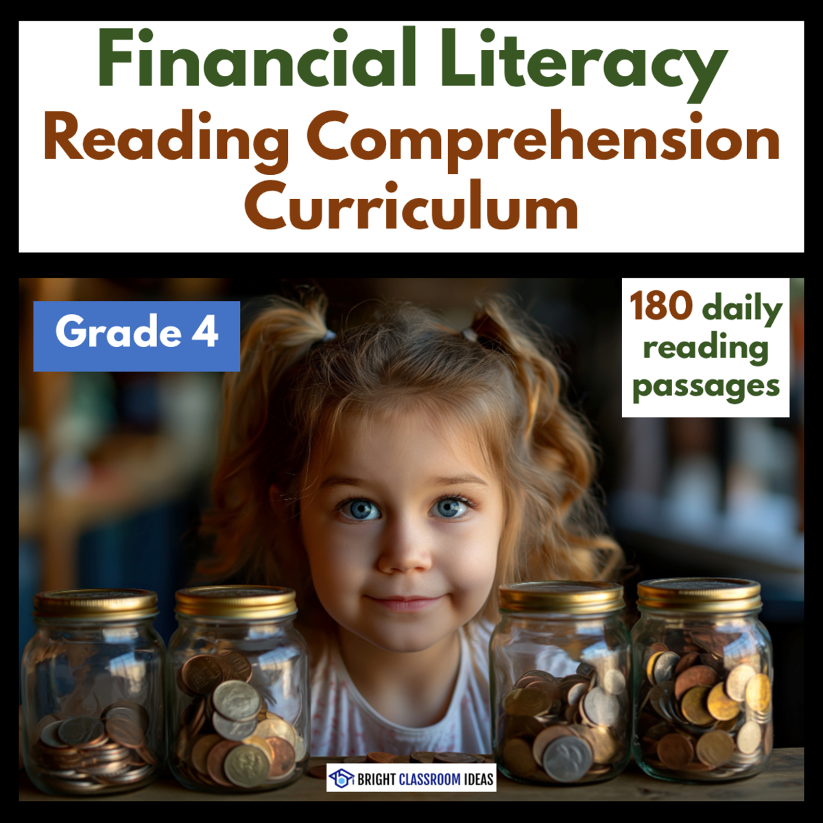 An educational teaching resource from Bright Classroom Ideas Marketplace entitled Grade 4 Financial Literacy Reading Comprehension | 180 Daily Passages downloadable at Teach Simple.