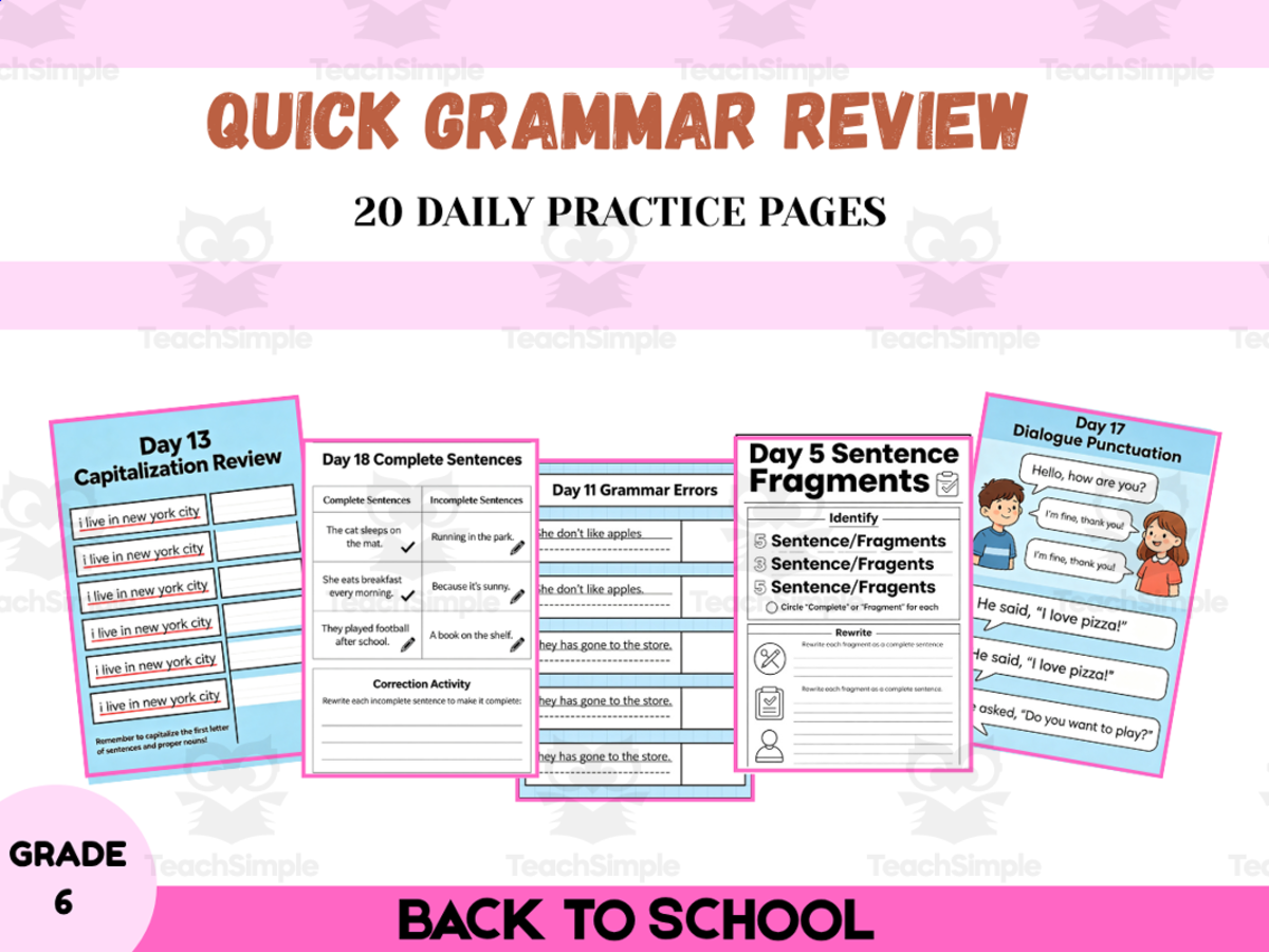 An educational teaching resource from LuminaPrint entitled Grade 6 English Grammar Error Correction Worksheets downloadable at Teach Simple.