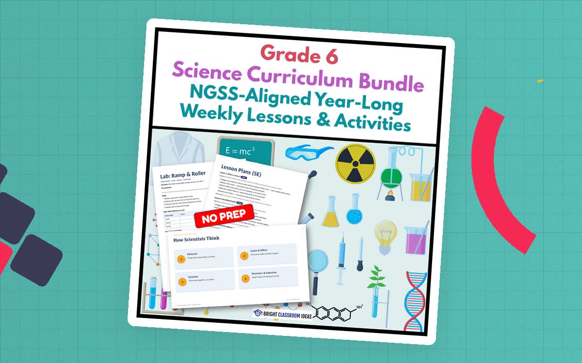 An educational teaching resource from Bright Classroom Ideas Marketplace entitled Grade 6 Science Curriculum Bundle | NGSS-Aligned Year-Long Lessons downloadable at Teach Simple.
