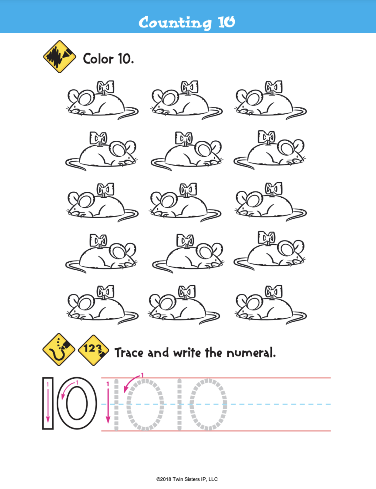 An educational teaching resource from Twin Sisters Digital Media entitled Grade K: Beginning Math Numbers 1-20 Printable Workbook downloadable at Teach Simple.