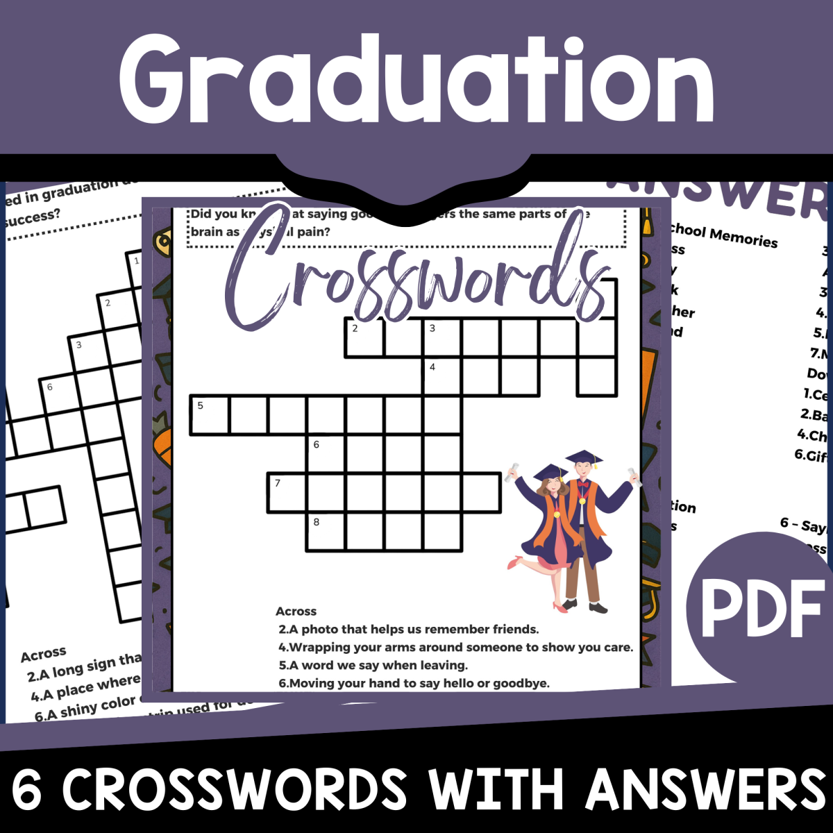 An educational teaching resource from Cored Education entitled Graduation Crosswords (PDF) downloadable at Teach Simple.