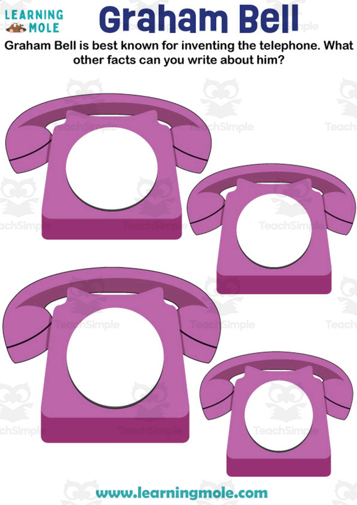 An educational teaching resource from Educational Voice entitled Graham Bell Activity downloadable at Teach Simple.
