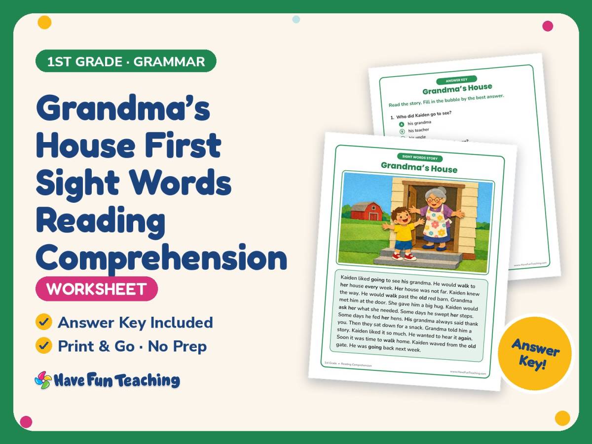 Grandma’s House First Sight Words Reading Worksheet – 1st Grade preview
