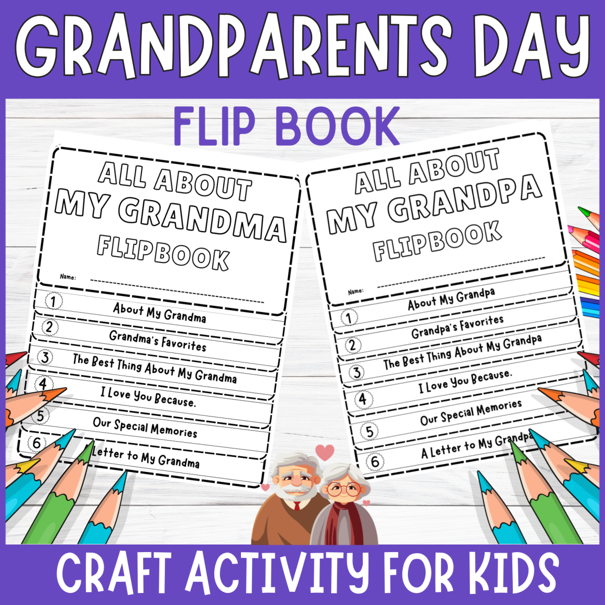 An educational teaching resource from Perfect_Printables entitled Grandparents day flipbook, all about grandma grandpa prompt writing downloadable at Teach Simple.