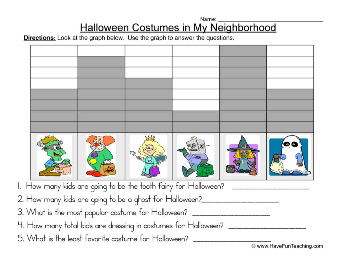 An educational teaching resource from Have Fun Teaching entitled Graphing Halloween Costumes Worksheet downloadable at Teach Simple.