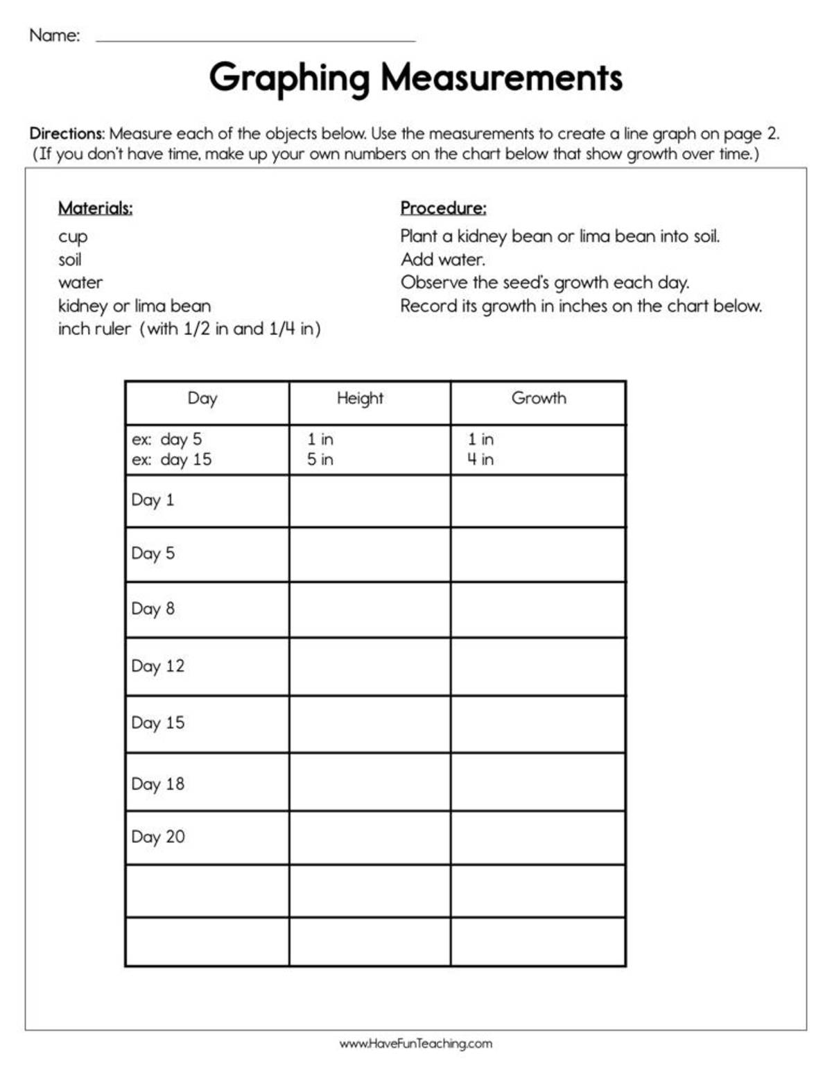 An educational teaching resource from Have Fun Teaching entitled Graphing Measurements Worksheet downloadable at Teach Simple.