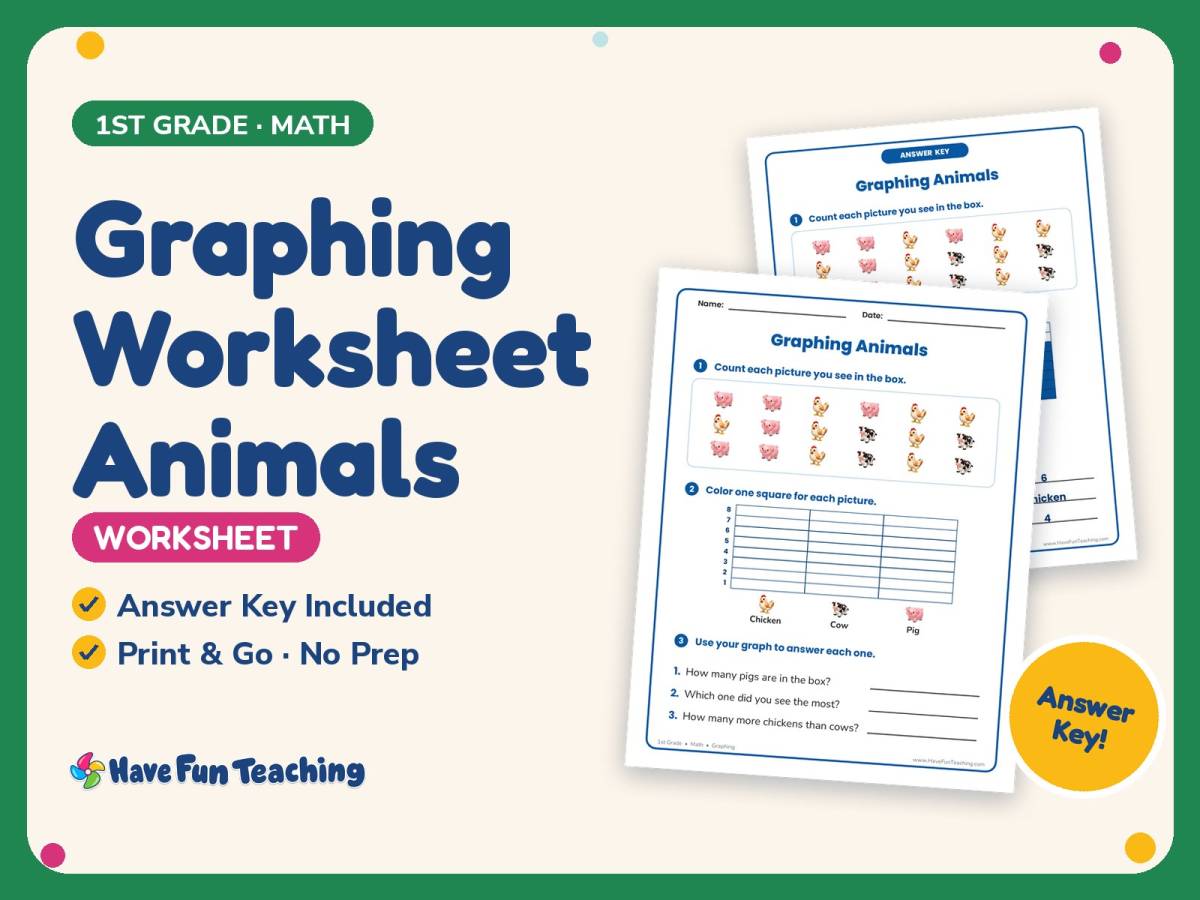 Graphing Worksheet Animals – 1st Grade Math Practice + Answer Key preview