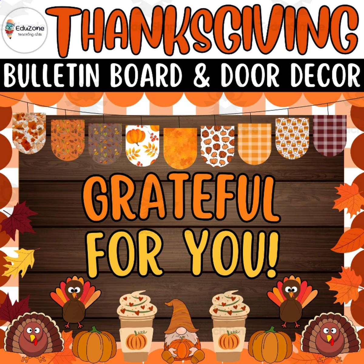 An educational teaching resource from Style Your Classroom entitled Grateful for You! Bulletin Board and Door Decor Crafts Ideas downloadable at Teach Simple.