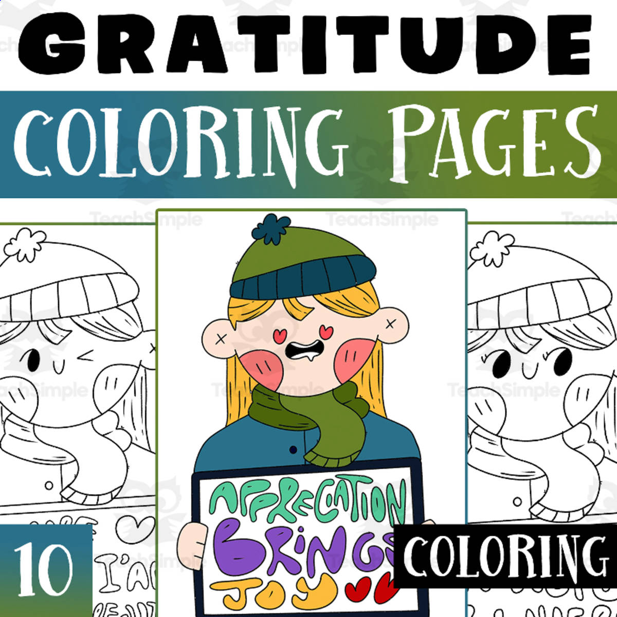 An educational teaching resource from Lapiiin Art Activities entitled Gratittude Coloring Pages Worksheet Activity For Morning Work downloadable at Teach Simple.