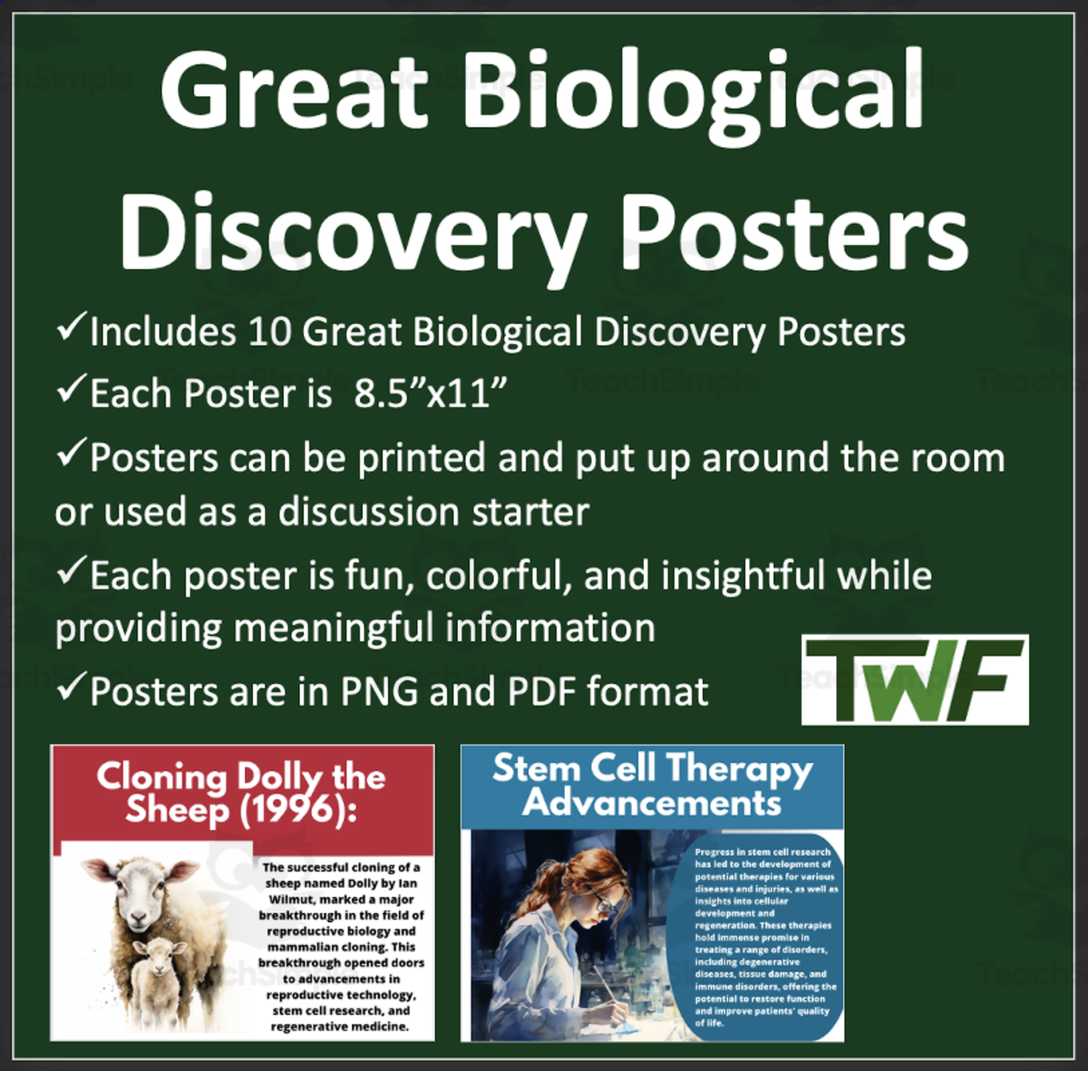 An educational teaching resource from Teach With Fergy entitled Great Biological Discoveries - 10 Classroom Posters downloadable at Teach Simple.