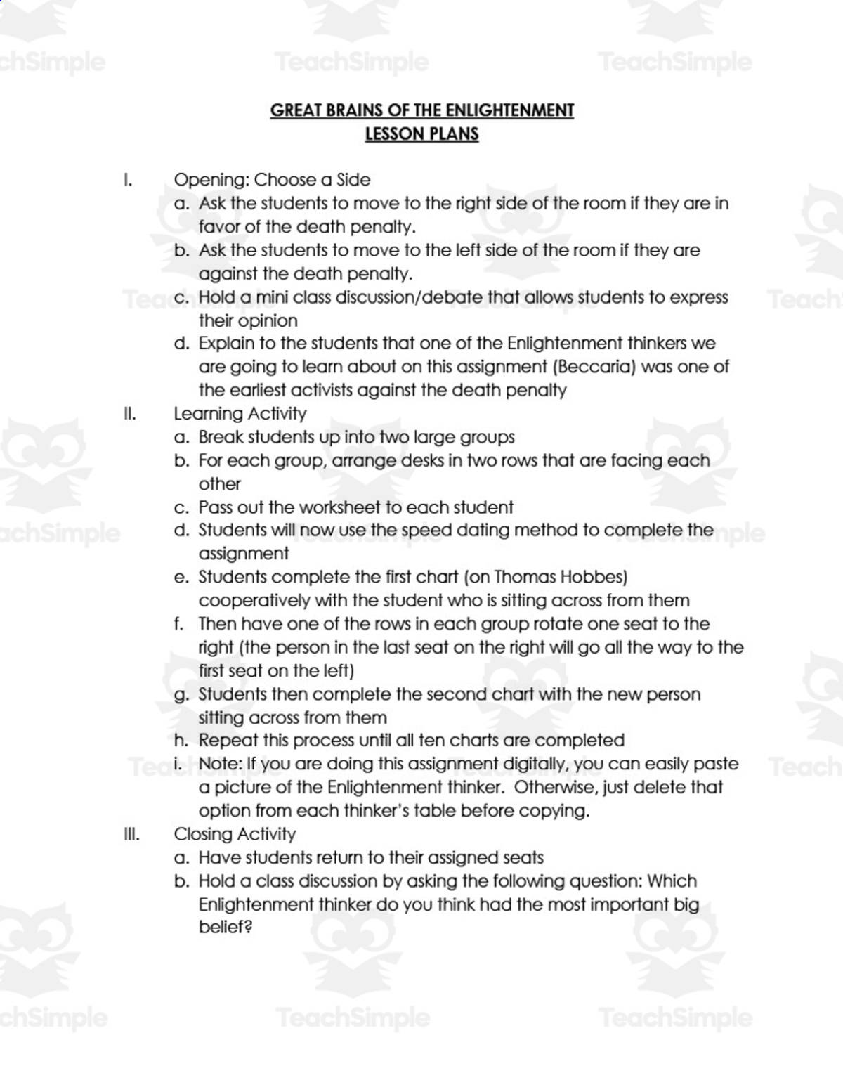 An educational teaching resource from Jason Stein entitled Great Brains of the Enlightenment downloadable at Teach Simple.