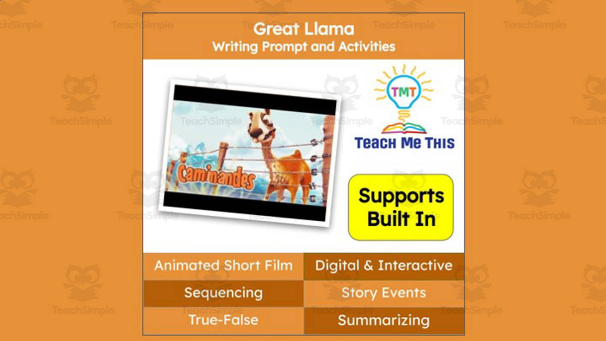 An educational teaching resource from Teach Me This entitled Great Llama Animated Writing Activity | Short Film downloadable at Teach Simple.