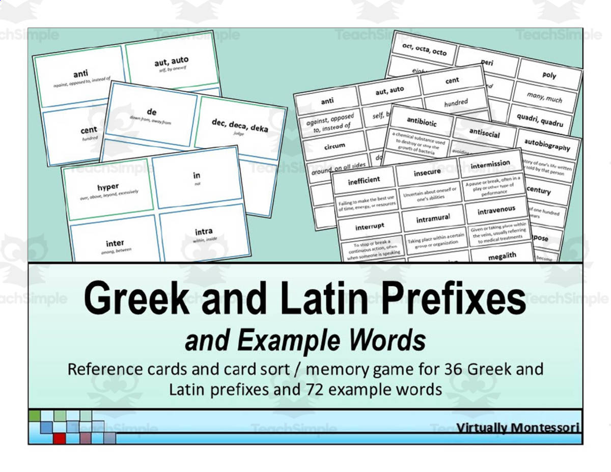 An educational teaching resource from Virtually Montessori entitled Greek and Latin Prefixes downloadable at Teach Simple.