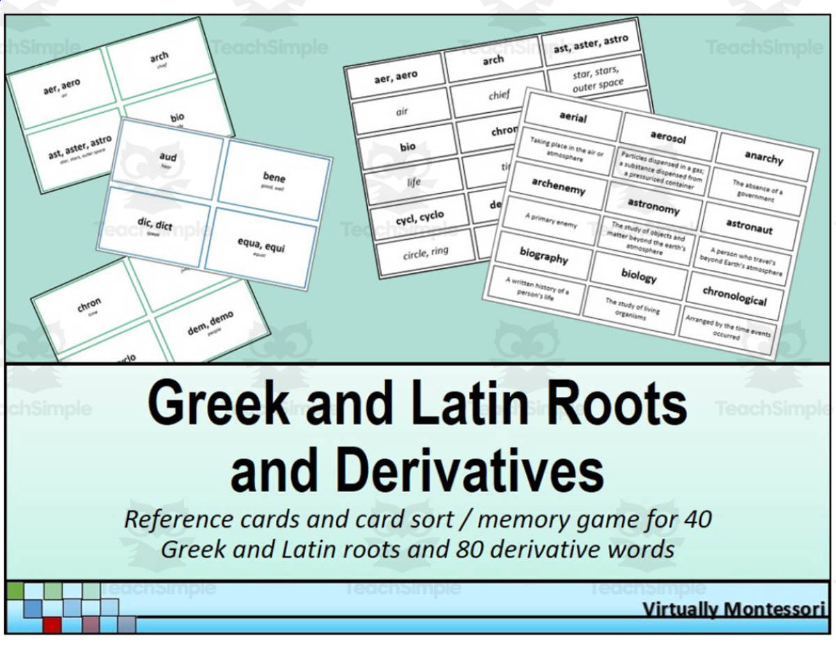 An educational teaching resource from Virtually Montessori entitled Greek and Latin Roots downloadable at Teach Simple.