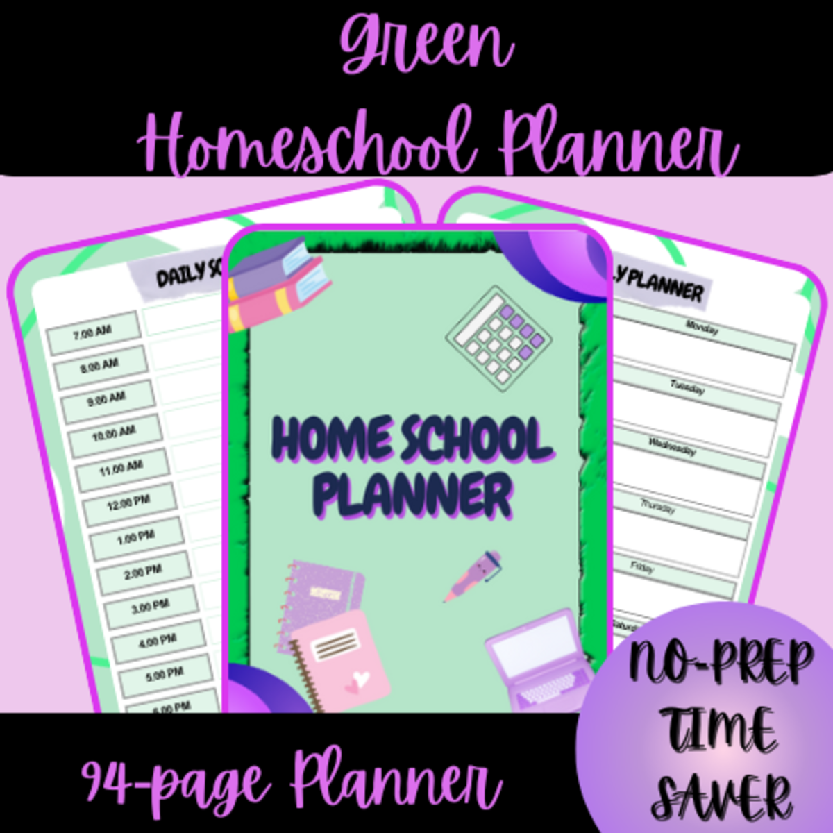 An educational teaching resource from Homeschool with Big Easy Homeschooling Mom entitled Green Homeschool Planner (90+ pages) downloadable at Teach Simple.