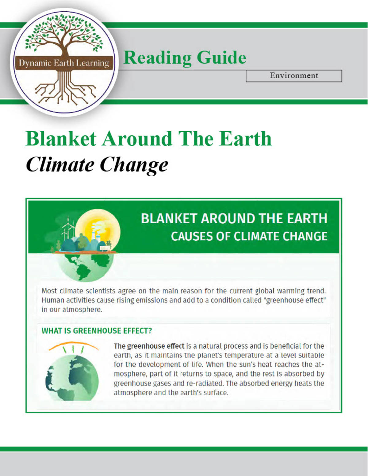 An educational teaching resource from  Dynamic Earth Learning entitled Greenhouse Gas and Climate Change - Environment Lesson Plan (Digital & Print) downloadable at Teach Simple.