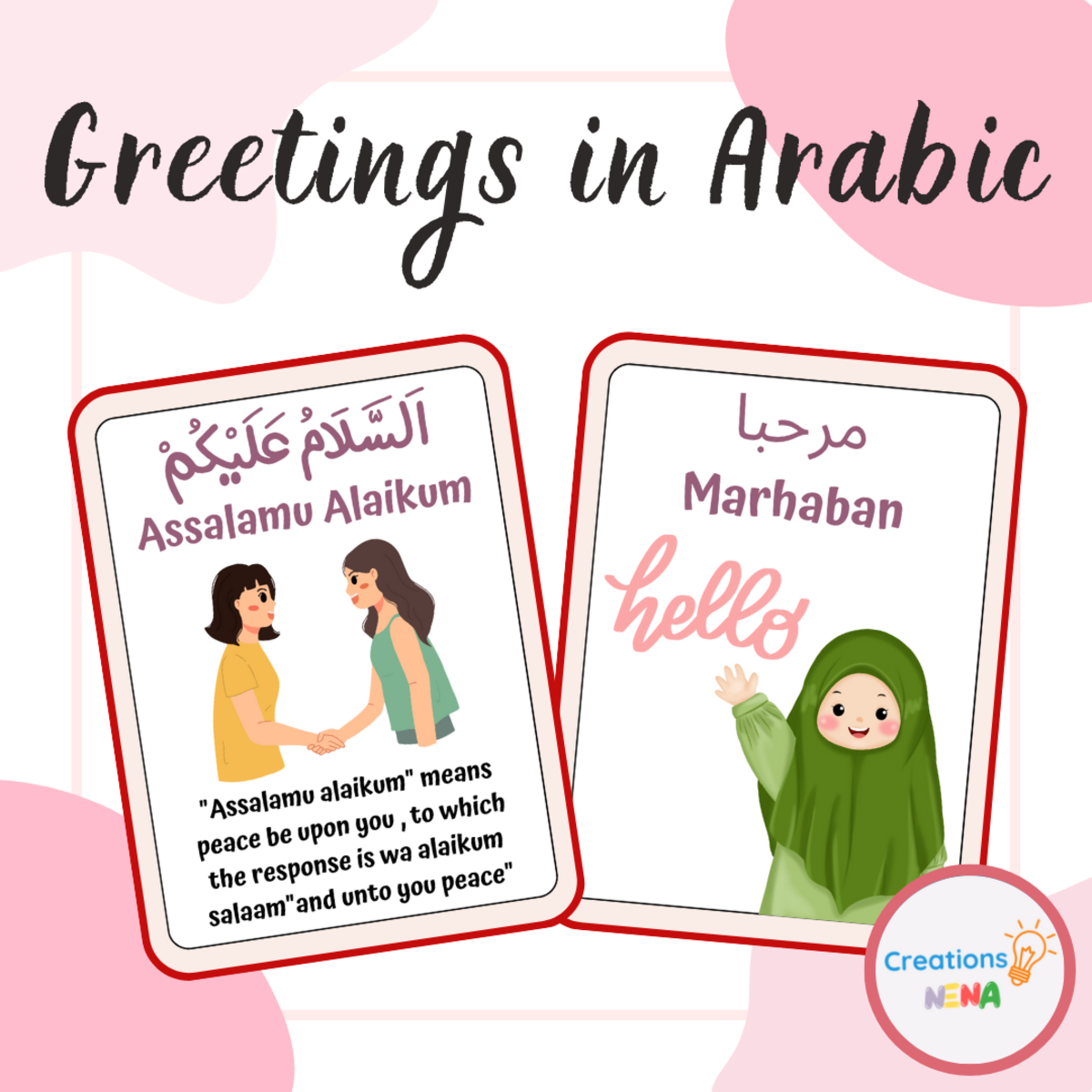 An educational teaching resource from Nena Creations entitled Greetings in Arabic. downloadable at Teach Simple.