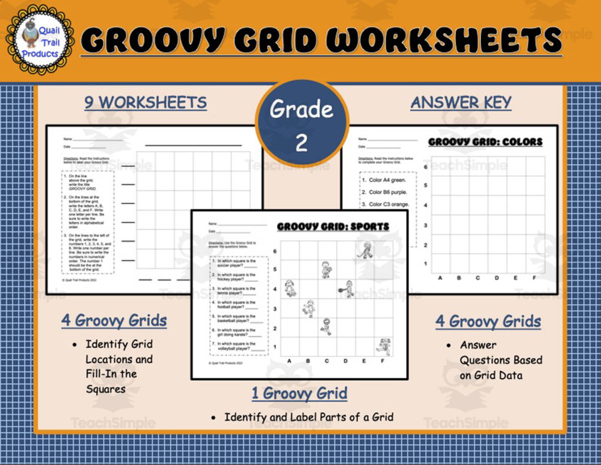 An educational teaching resource from Quail Trail Products entitled Grids - Coordinate Planes Worksheets downloadable at Teach Simple.