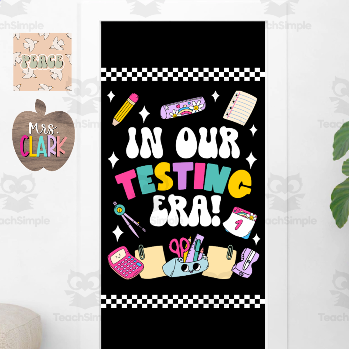 An educational teaching resource from The Simplistic Teacher entitled Groovy Boho End of Year Testing Era Swiftie Bulletin Board Kit- Door D downloadable at Teach Simple.