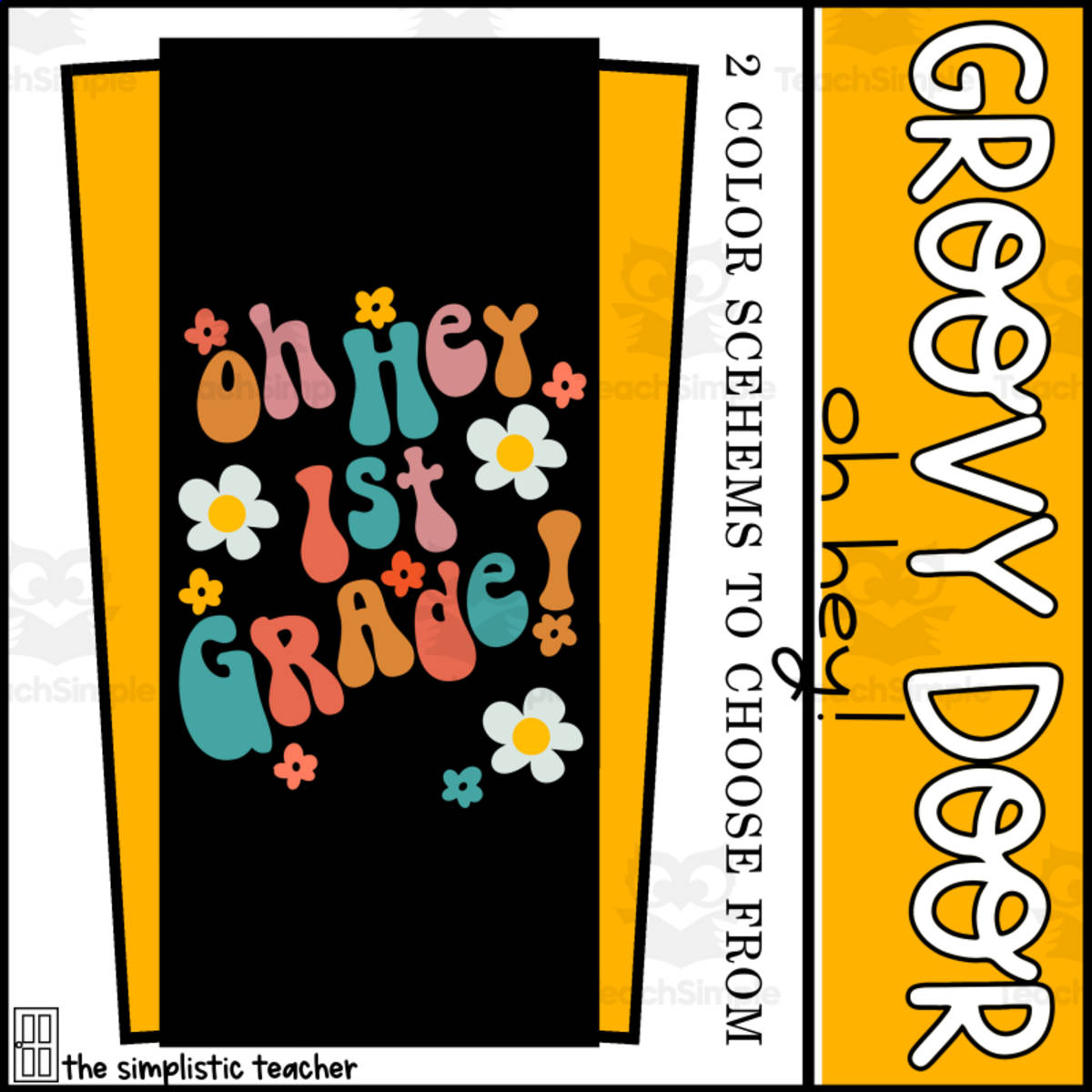 An educational teaching resource from The Simplistic Teacher entitled Groovy Boho Grade Level Back 2 School Bulletin Board Kit or Door Decor downloadable at Teach Simple.