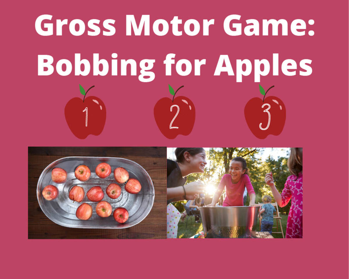 An educational teaching resource from Miracles and Moree Therapy LLC entitled Gross Motor Game: Bobbing for Apples downloadable at Teach Simple.