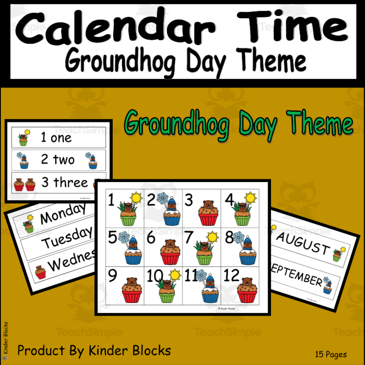 An educational teaching resource from Kinder Blocks entitled Groundhog Day Calendar Collection downloadable at Teach Simple.