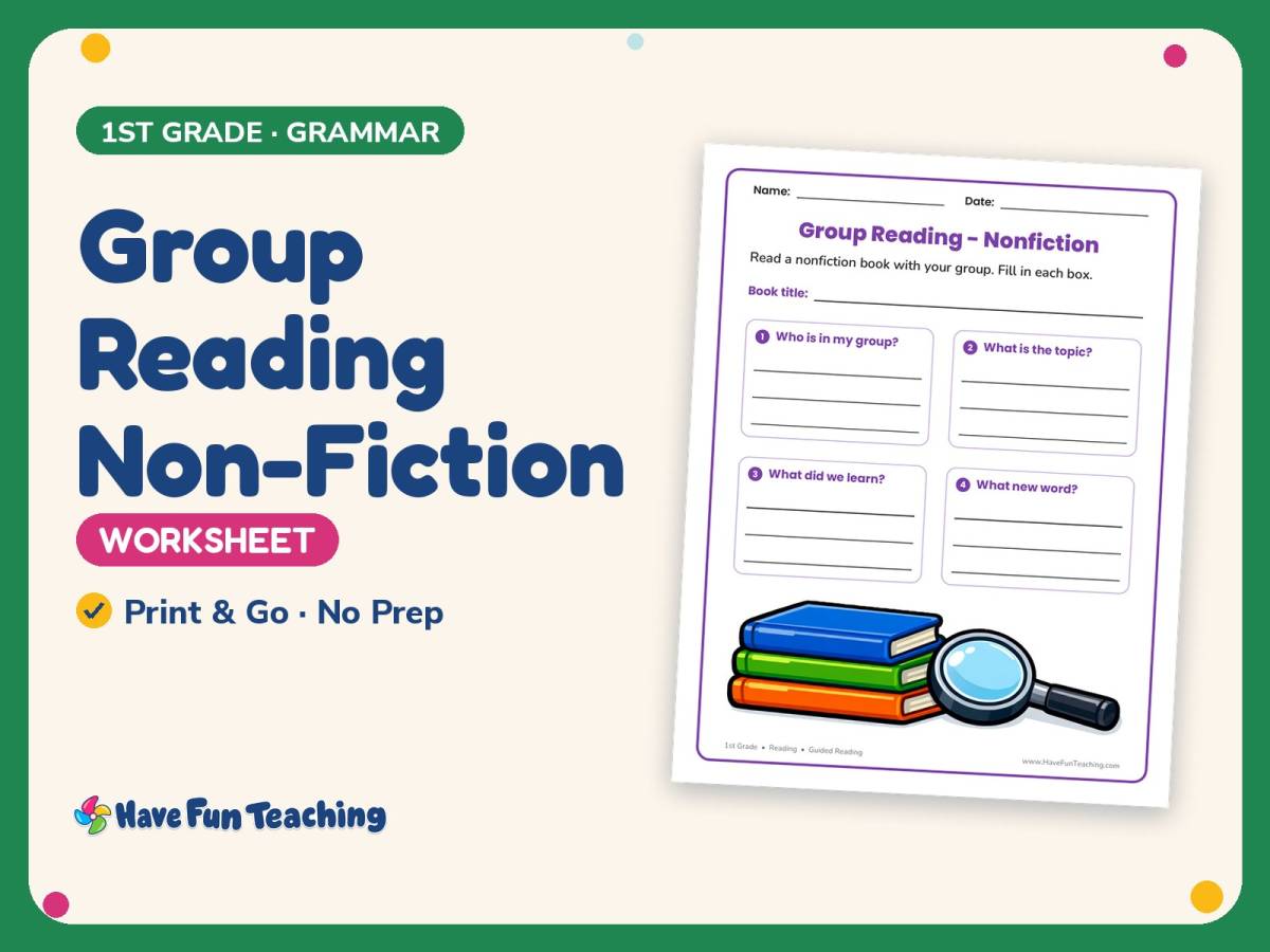 Group Reading Non-Fiction Worksheet – 1st Grade Reading Response preview