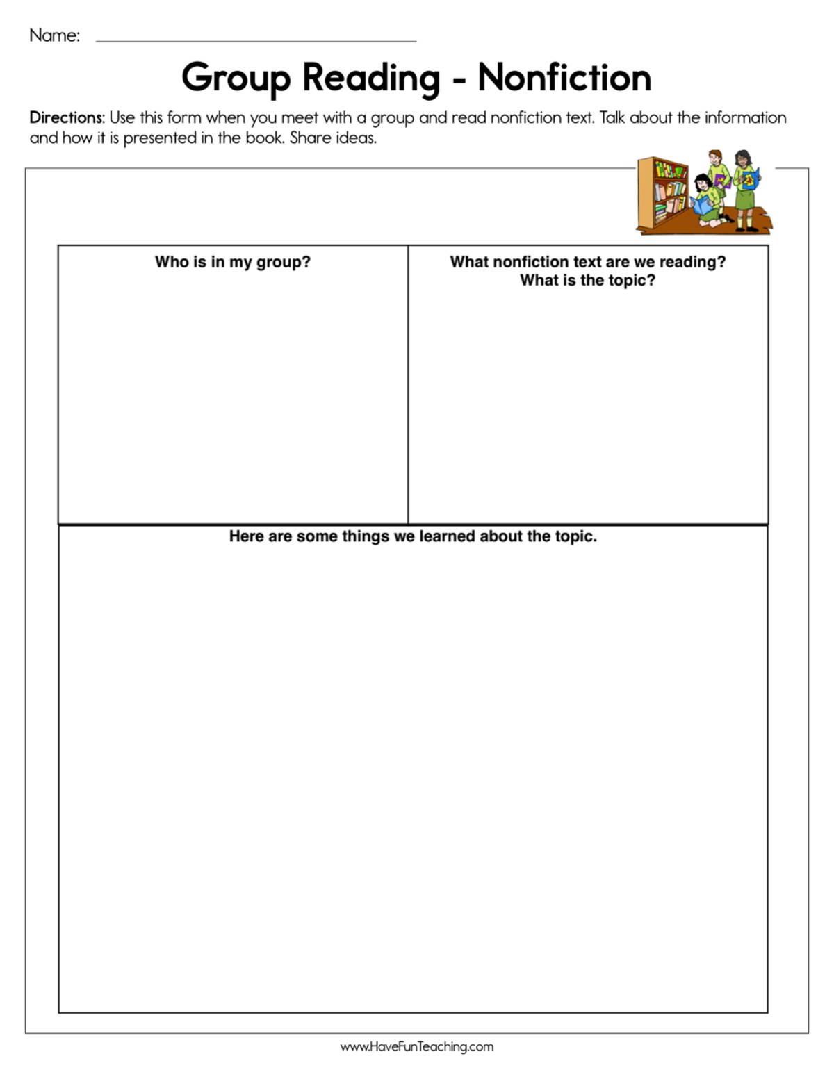 An educational teaching resource from Have Fun Teaching entitled Group Reading Non-Fiction Worksheet downloadable at Teach Simple.