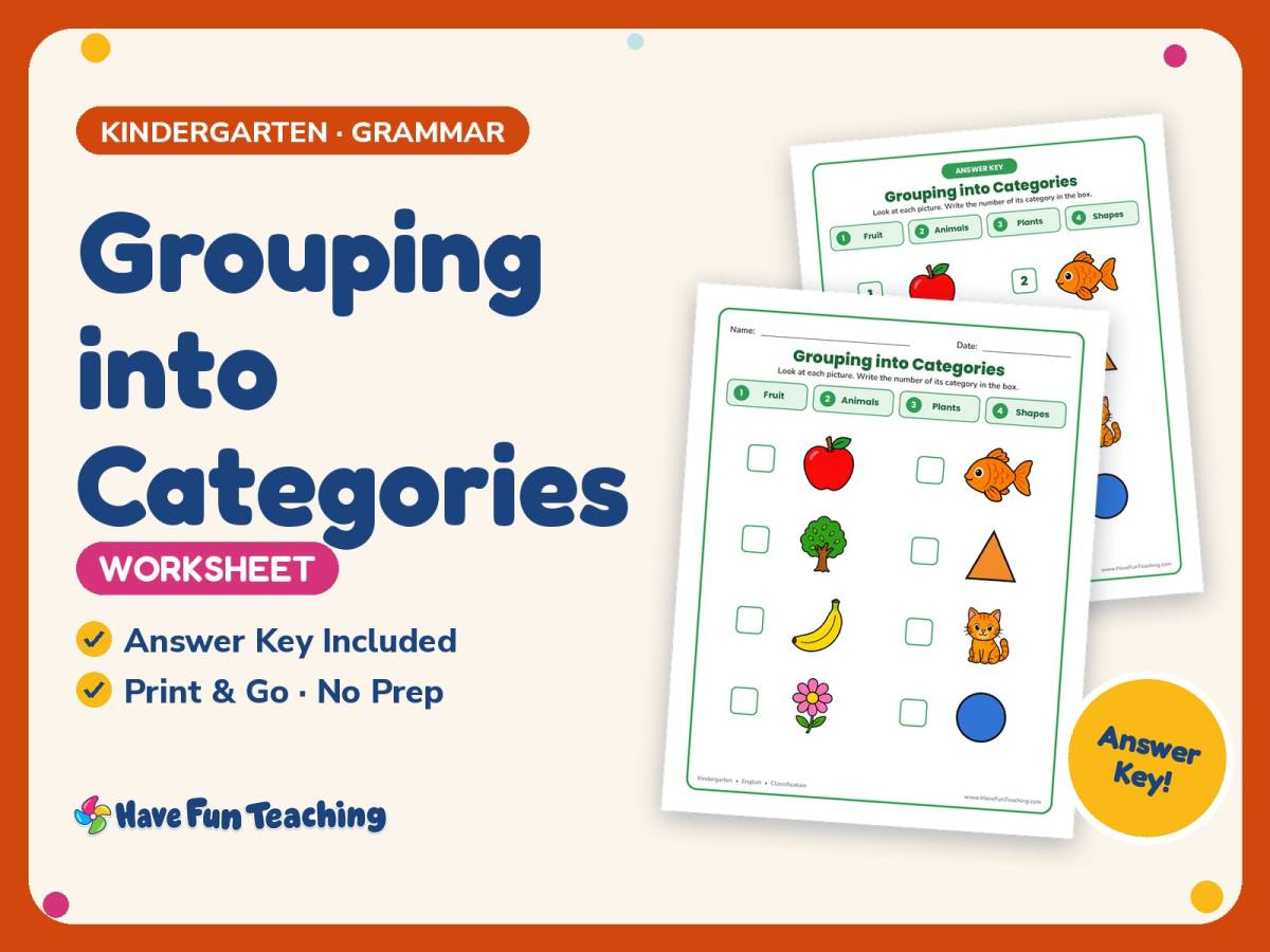 Grouping into Categories Worksheet – Kindergarten Classification preview