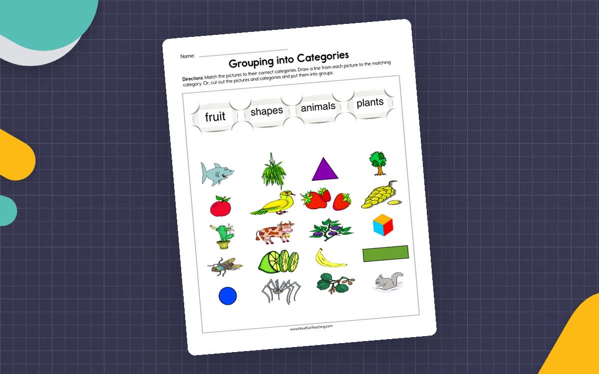 An educational teaching resource from Have Fun Teaching entitled Grouping into Categories Worksheet downloadable at Teach Simple.
