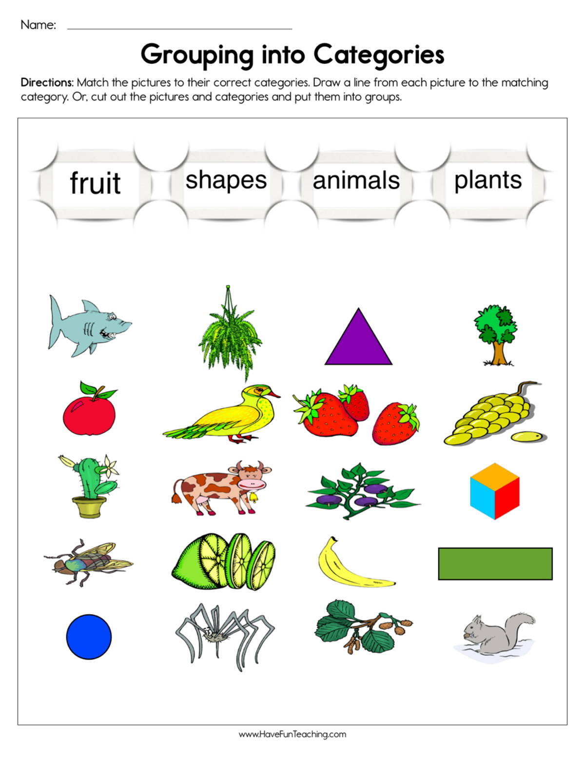 An educational teaching resource from Have Fun Teaching entitled Grouping into Categories Worksheet downloadable at Teach Simple.